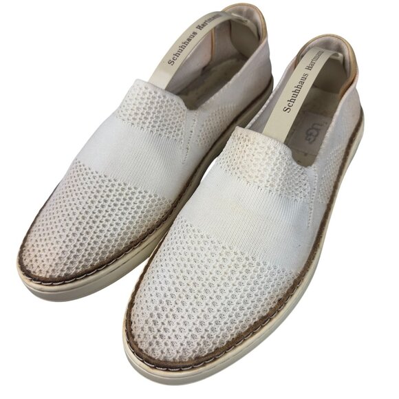 UGG Sammy Knit Slip-On Sneakers Womens Size 7 White Leather Flats - Picture 2 of 11